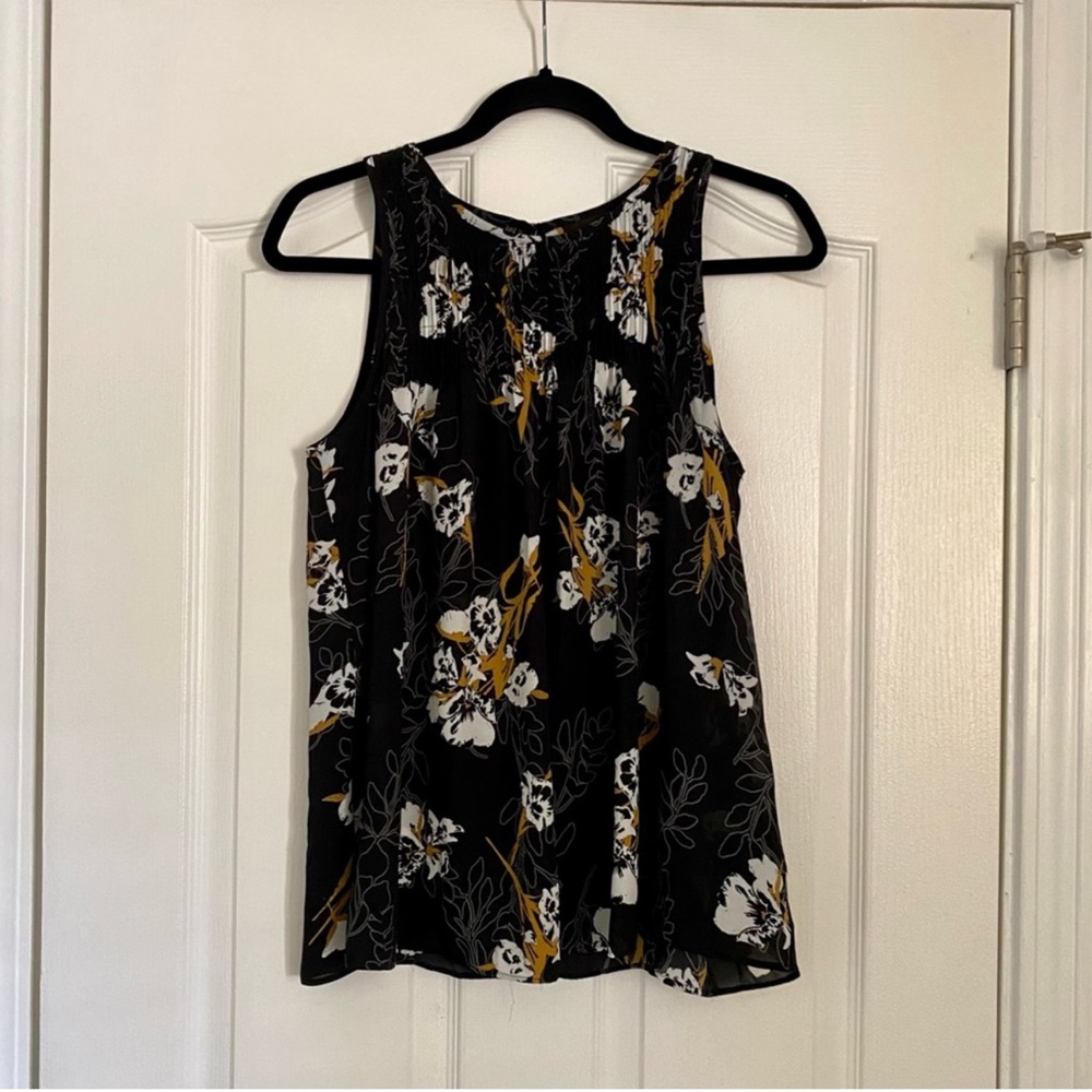 Mossimo Supply Co. Black Floral Camisole with White and Mustard Accents